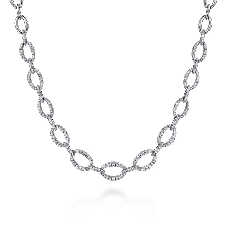 18K White Gold Graduating Oval Link Diamond Necklace - 2.98 ct - Shot 1
