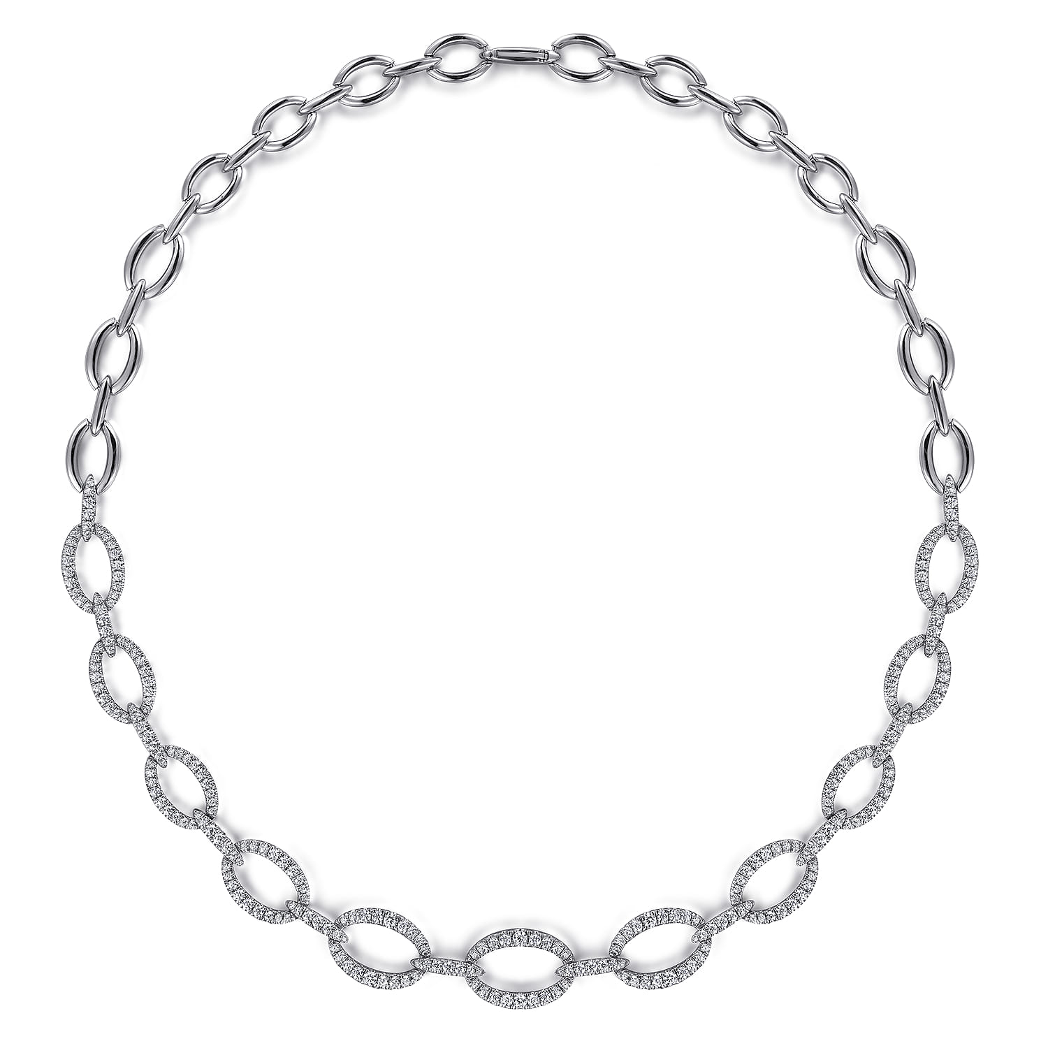 18K White Gold Graduating Oval Link Diamond Necklace - 2.98 ct - Shot 2
