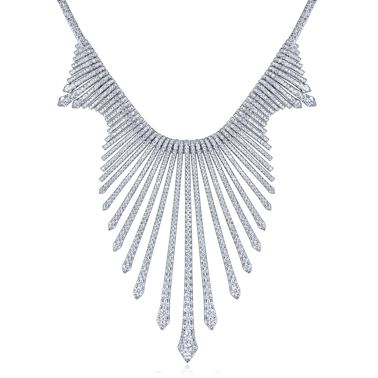 18K White Gold Graduating Spikes Diamond Statement Necklace - 13.17 ct - Shot 1