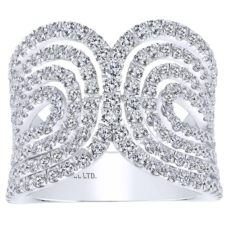18K White Gold Interlacing Diamond Loops Corset Ring