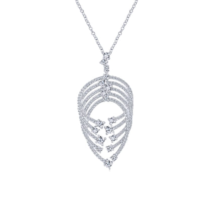 18K White Gold Intersecting Diamond Channels Pendant Necklace