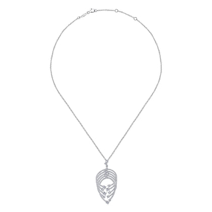 18K White Gold Intersecting Diamond Channels Pendant Necklace