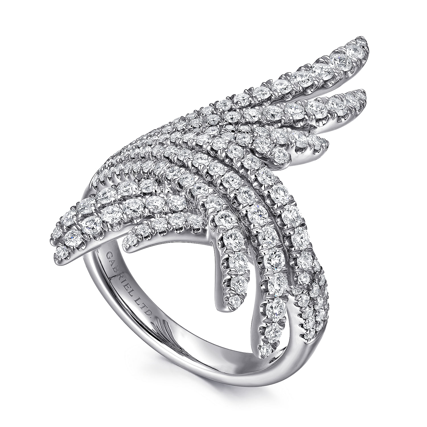 18K White Gold Intersecting Diamond Statement Ring