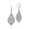 18K White Gold Intricate Pointed Teardrop Diamond Drop Earrings - 1.45 ct