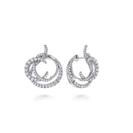 18K White Gold Intricate Round Twisted 25mm Diamond Hoop Earrings