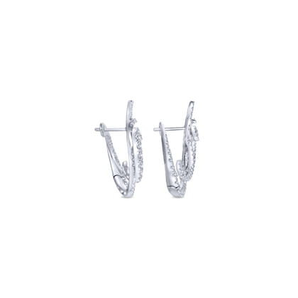 18K White Gold Intricate Round Twisted 25mm Diamond Hoop Earrings