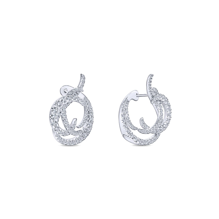 18K White Gold Intricate Round Twisted 25mm Diamond Hoop Earrings - 2.1 ct - Shot 3