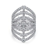 18K White Gold Layered Diamond Fan Wide Band Ring