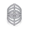 18K White Gold Layered Diamond Fan Wide Band Ring - 2.6 ct