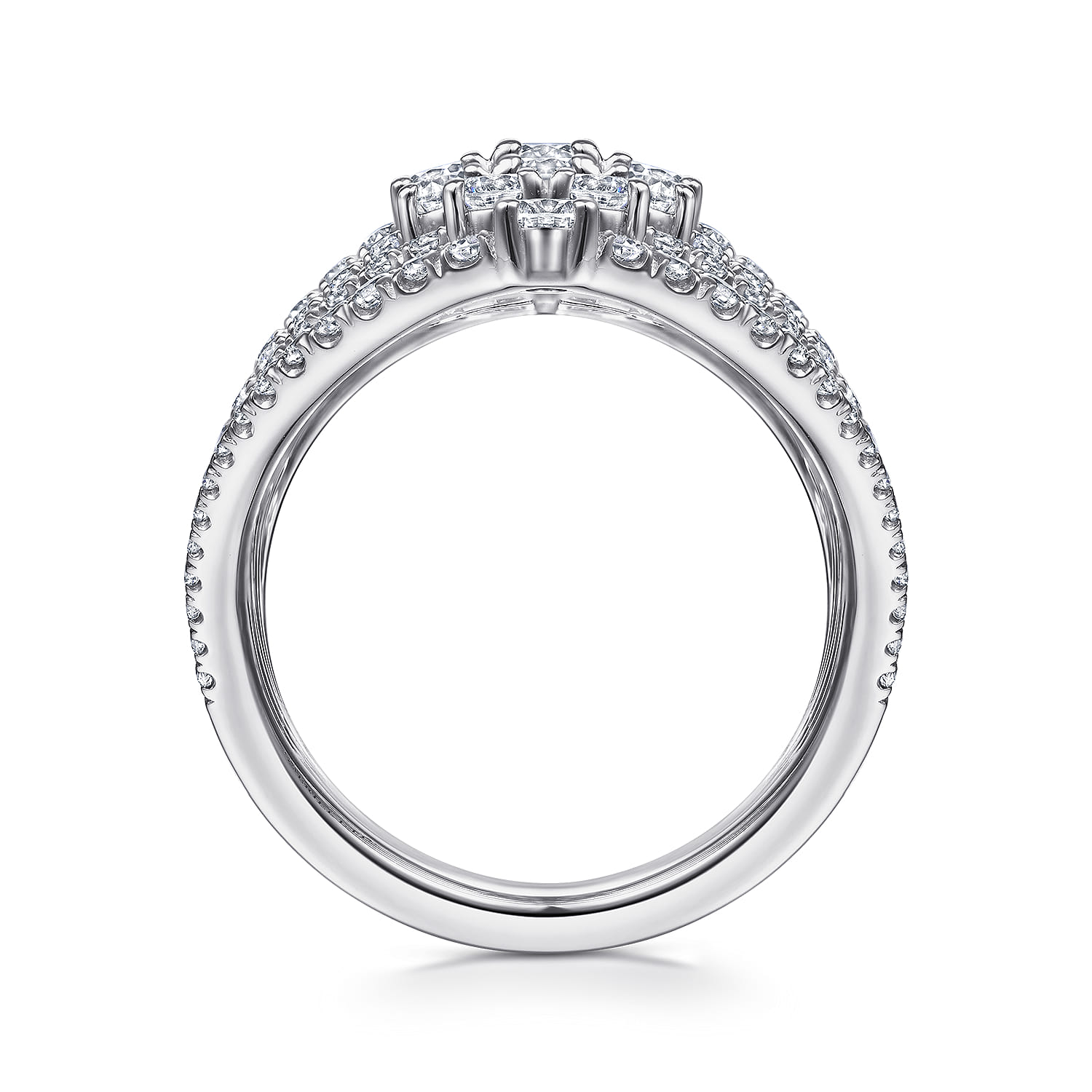 18K White Gold Layered Diamond Fan Wide Band Ring - 2.6 ct - Shot 2