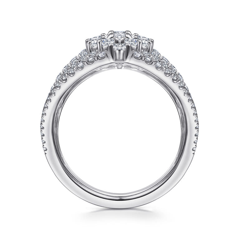 18K White Gold Layered Diamond Fan Wide Band Ring - 2.6 ct - Shot 2