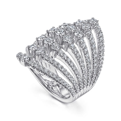 18K White Gold Layered Diamond Fan Wide Band Ring