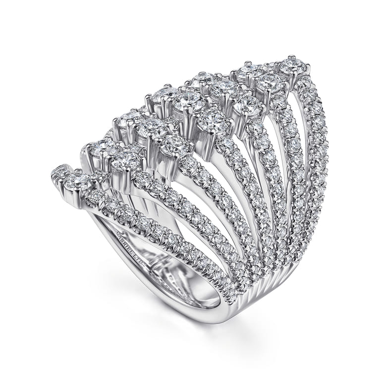 18K White Gold Layered Diamond Fan Wide Band Ring - 2.6 ct - Shot 3