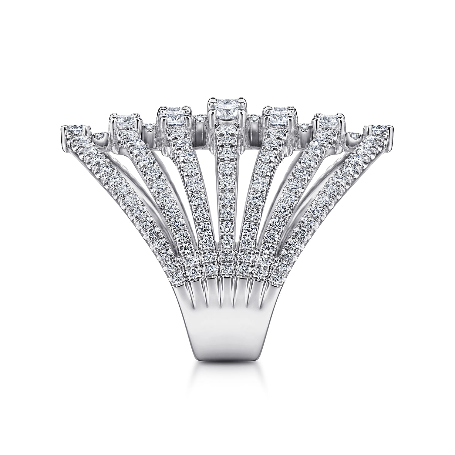 18K White Gold Layered Diamond Fan Wide Band Ring - 2.6 ct - Shot 4