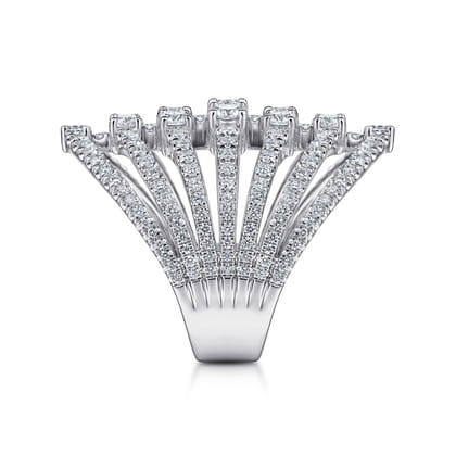 18K White Gold Layered Diamond Fan Wide Band Ring