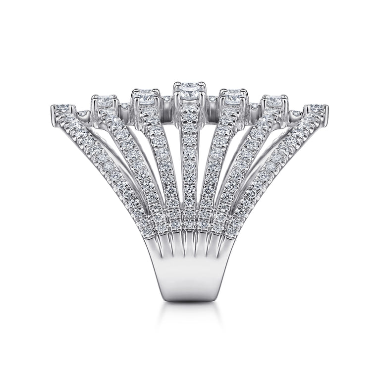 18K White Gold Layered Diamond Fan Wide Band Ring - 2.6 ct - Shot 4