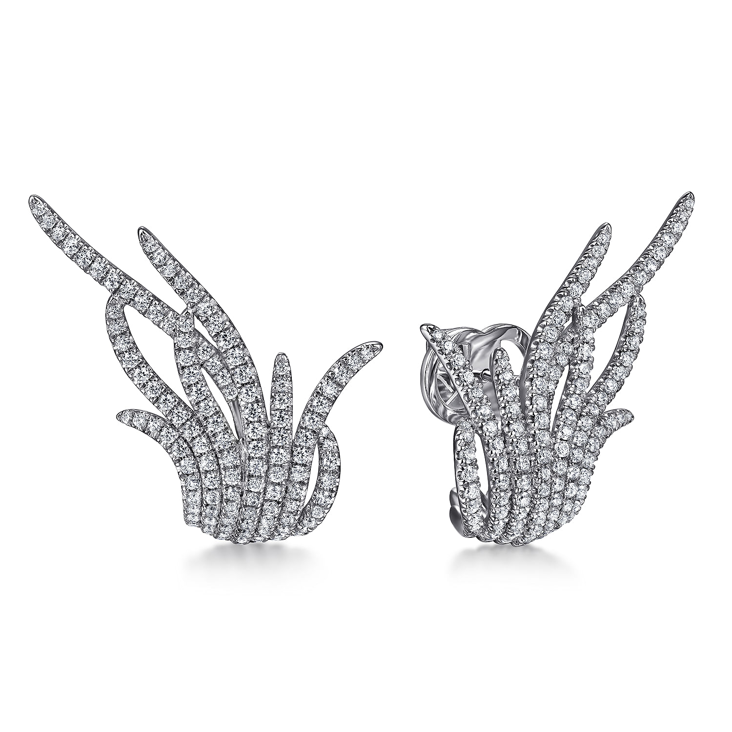 18K White Gold Layered Multi Row 25mm Diamond Huggie