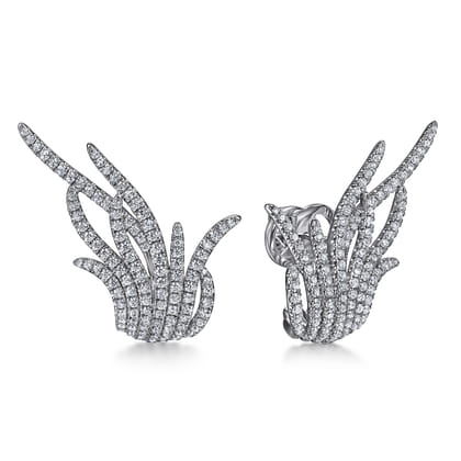 18K White Gold Layered Multi Row 25mm Diamond Huggie