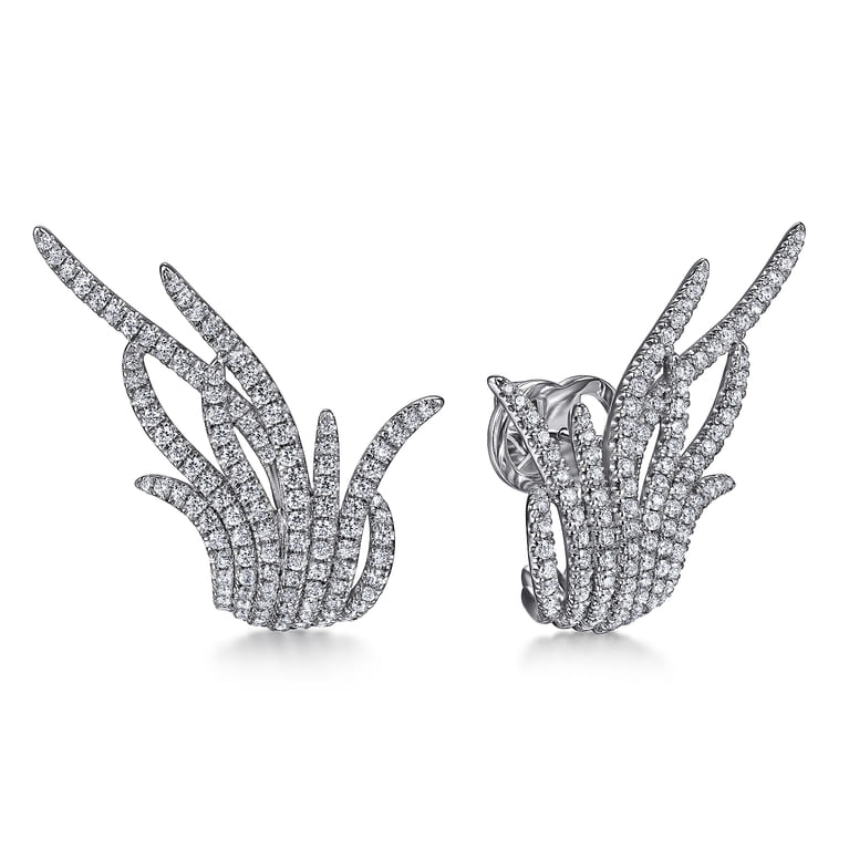 18K White Gold Layered Multi Row 25mm Diamond Huggie - 1.7 ct - Shot 1