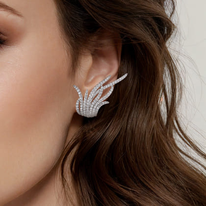 18K White Gold Layered Multi Row 25mm Diamond Huggie