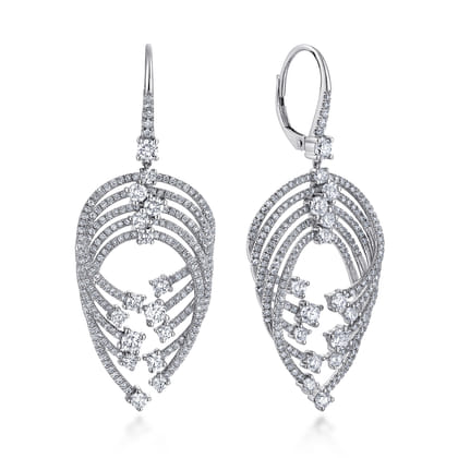 18K White Gold Layered Teardrop Diamond Drop Earrings