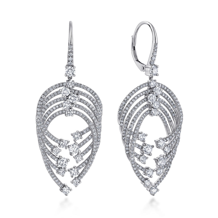 18K White Gold Layered Teardrop Diamond Drop Earrings - 2.9 ct - Shot 1