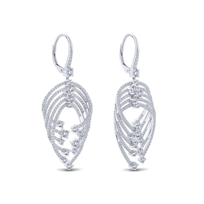 18K White Gold Layered Teardrop Diamond Drop Earrings