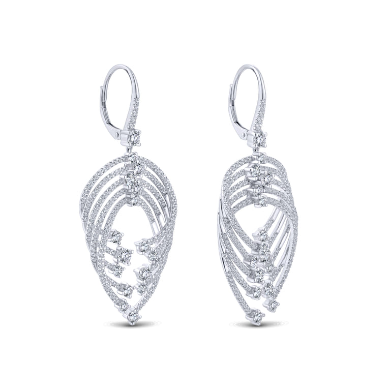 18K White Gold Layered Teardrop Diamond Drop Earrings - 2.9 ct - Shot 2