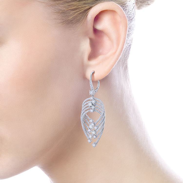 18K White Gold Layered Teardrop Diamond Drop Earrings