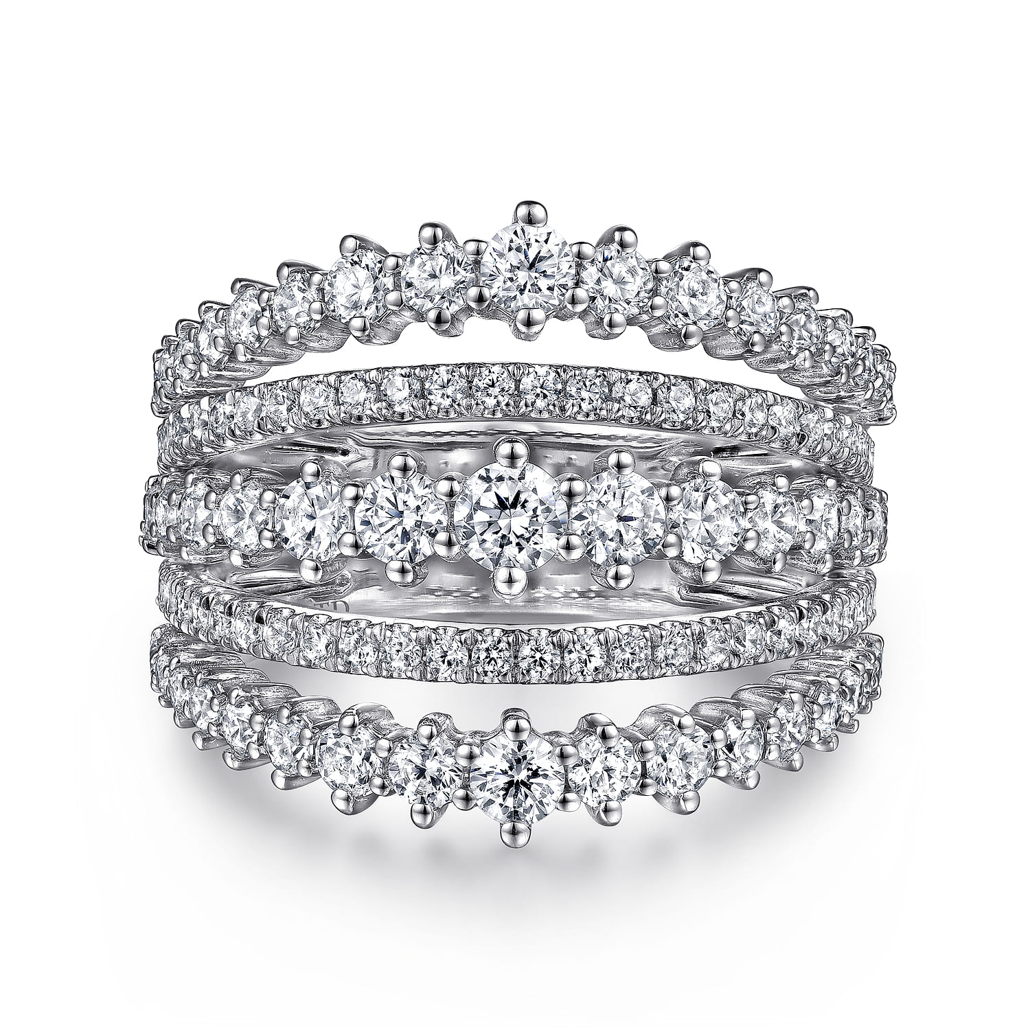 18K White Gold Layered Wide Band Diamond Ring - 1.79 ct - Shot 1