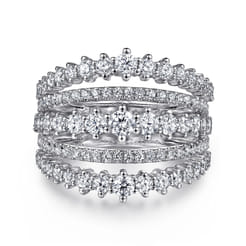 18K White Gold Layered Wide Band Diamond Ring