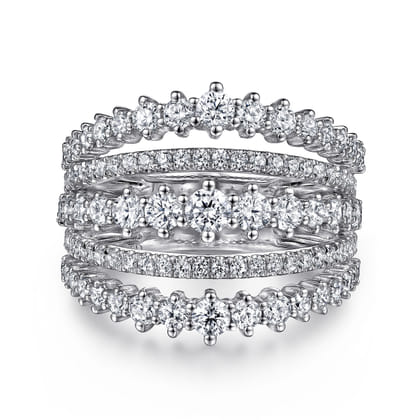 18K White Gold Layered Wide Band Diamond Ring