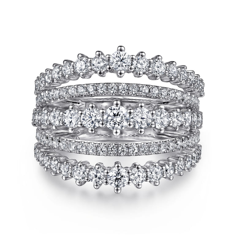 18K White Gold Layered Wide Band Diamond Ring - 1.79 ct - Shot 1