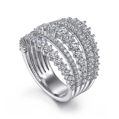 18K White Gold Layered Wide Band Diamond Ring