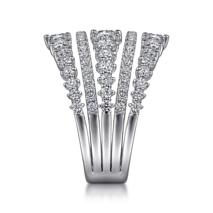 18K White Gold Layered Wide Band Diamond Ring