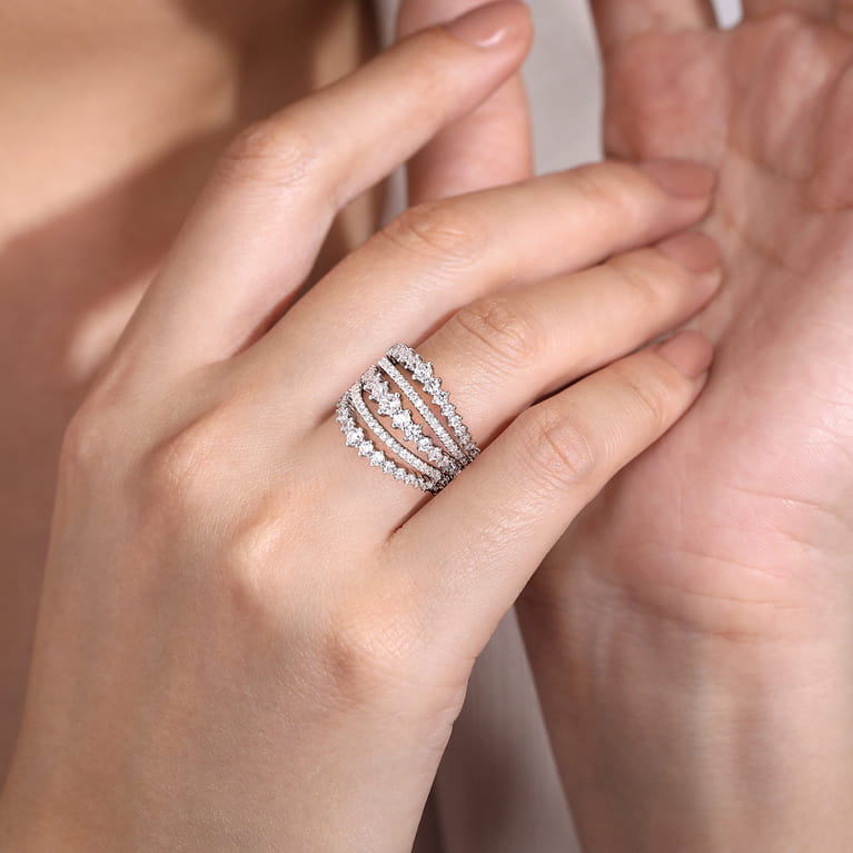 18K White Gold Layered Wide Band Diamond Ring - 1.79 ct - Shot 5