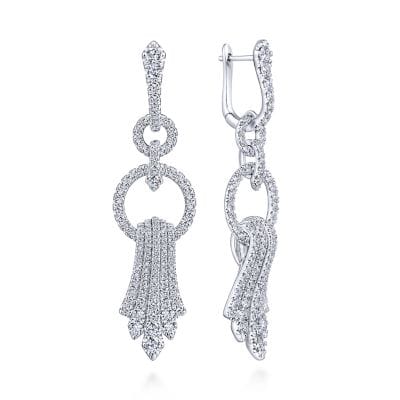 18K White Gold Linear Diamond Drop Earrings - 2.64 ct - Shot 1