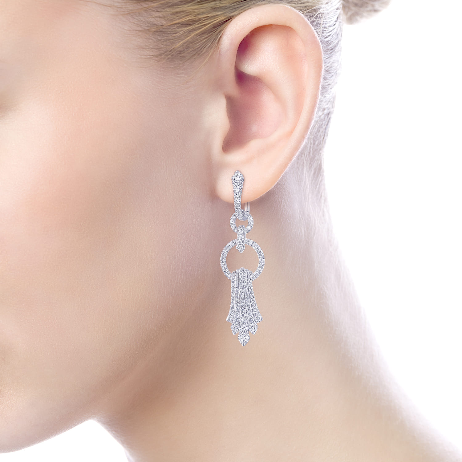 18K White Gold Linear Diamond Drop Earrings - 2.64 ct - Shot 2