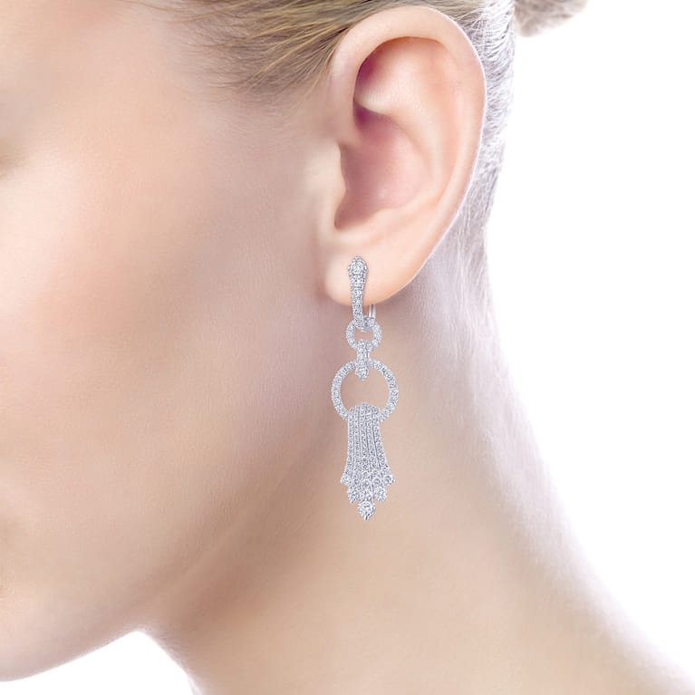 18K White Gold Linear Diamond Drop Earrings - 2.64 ct - Shot 2