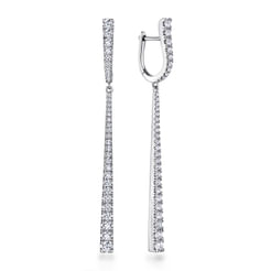 18K White Gold Long Diamond Bar Huggies