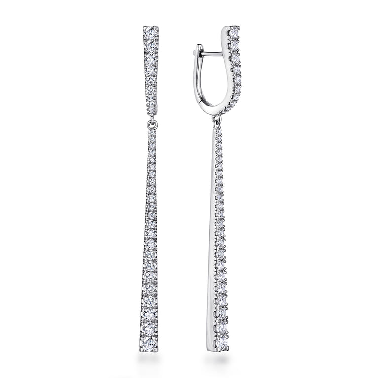 18K White Gold Long Diamond Bar Huggies - 1.55 ct - Shot 1