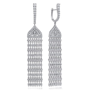 18K White Gold Long Diamond Chandelier Earrings