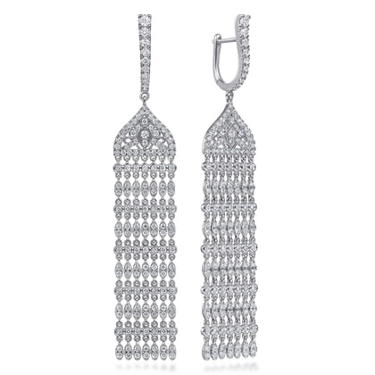 18K White Gold Long Diamond Chandelier Earrings