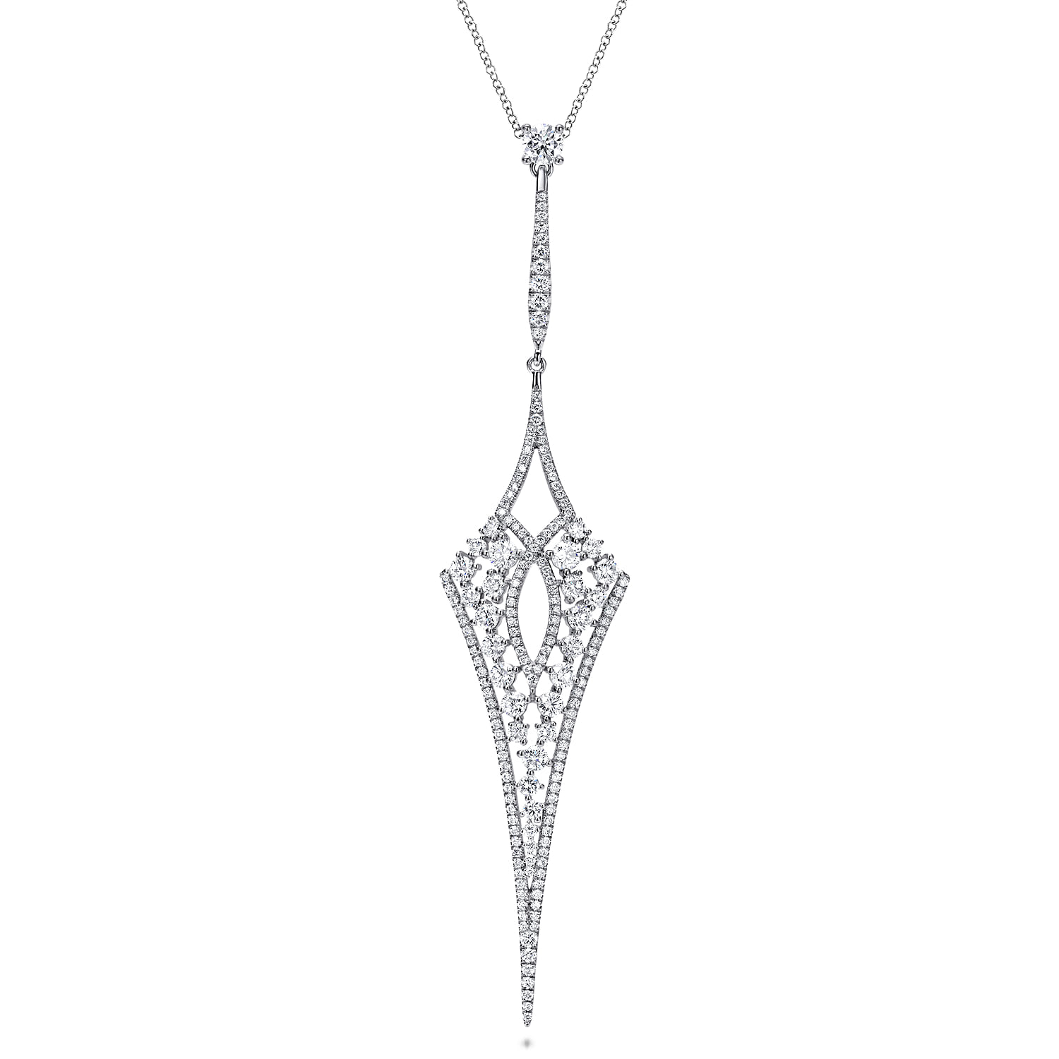 18K White Gold Long Diamond Kite Shaped Pendant Necklace - 2.69 ct - Shot 1