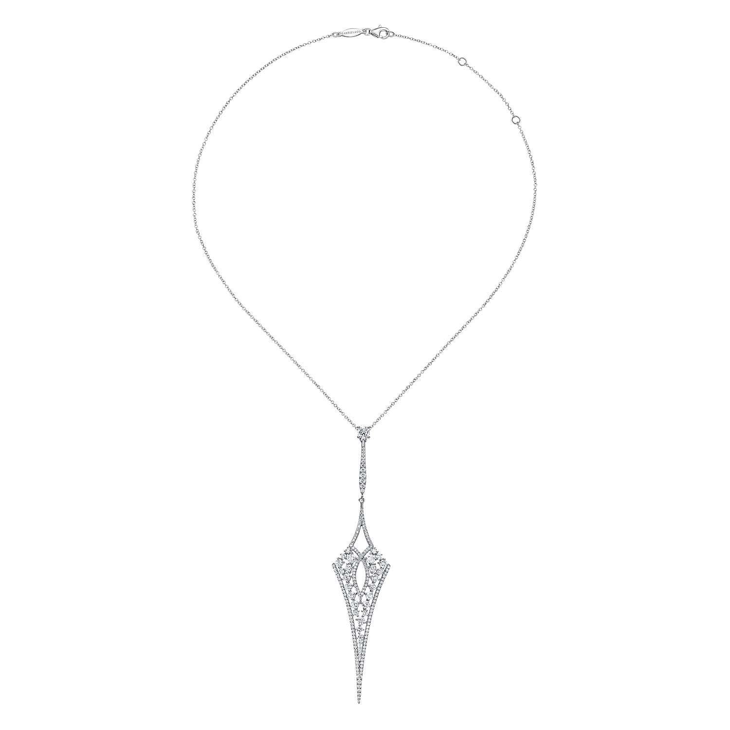 18K White Gold Long Diamond Kite Shaped Pendant Necklace - 2.69 ct - Shot 2