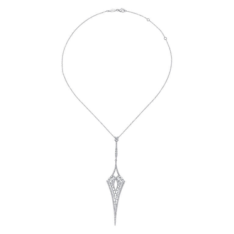 18K White Gold Long Diamond Kite Shaped Pendant Necklace - 2.69 ct - Shot 2