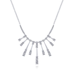 18K White Gold Multi Diamond Bar Station Necklace