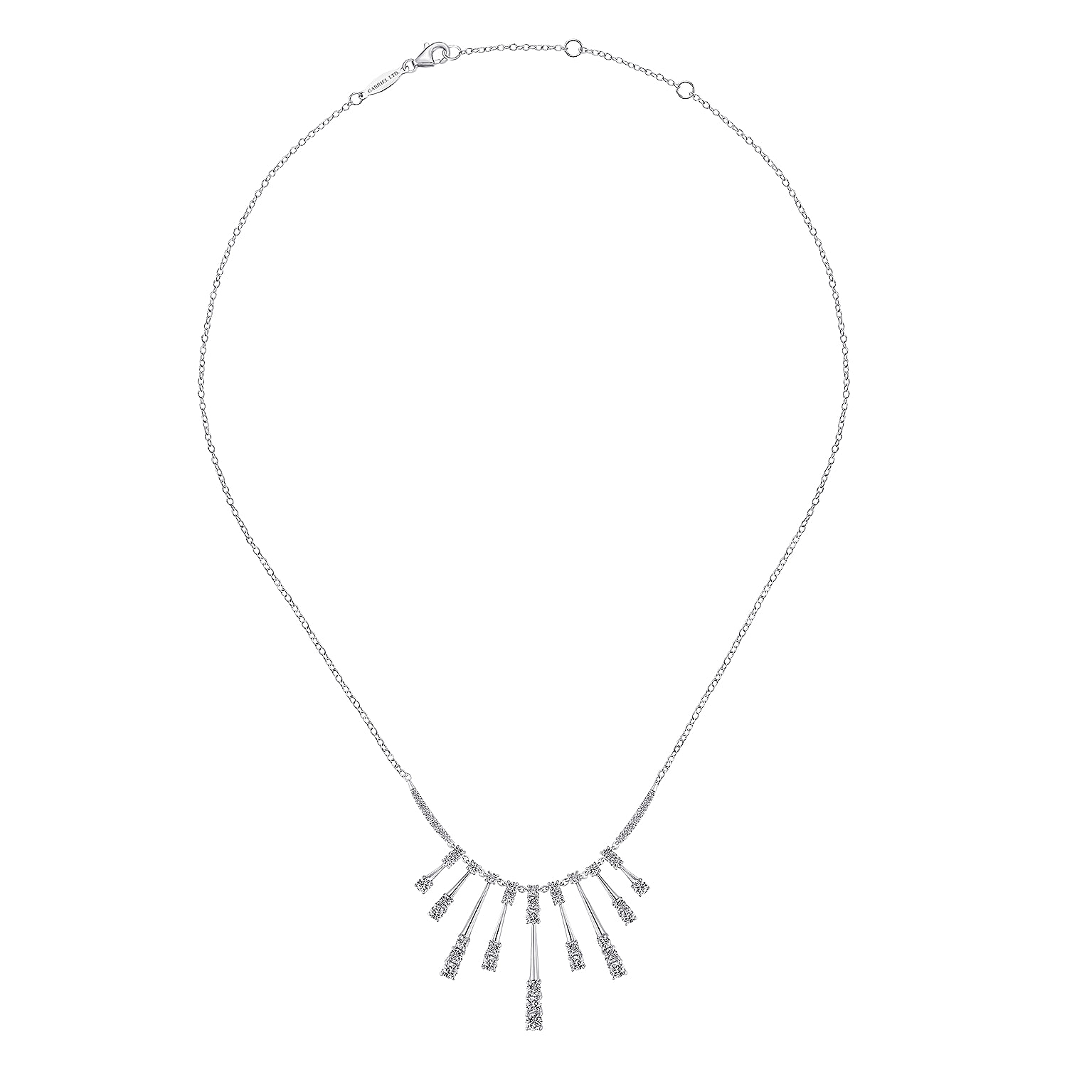 18K White Gold Multi Diamond Bar Station Necklace