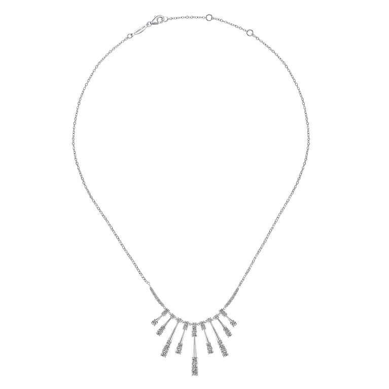 18K White Gold Multi Diamond Bar Station Necklace - 2.13 ct - Shot 2