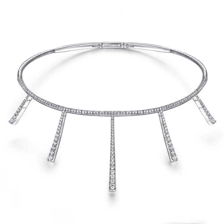 18K White Gold Multi Diamond Bar Station Necklace - 3.04 ct - Shot 1